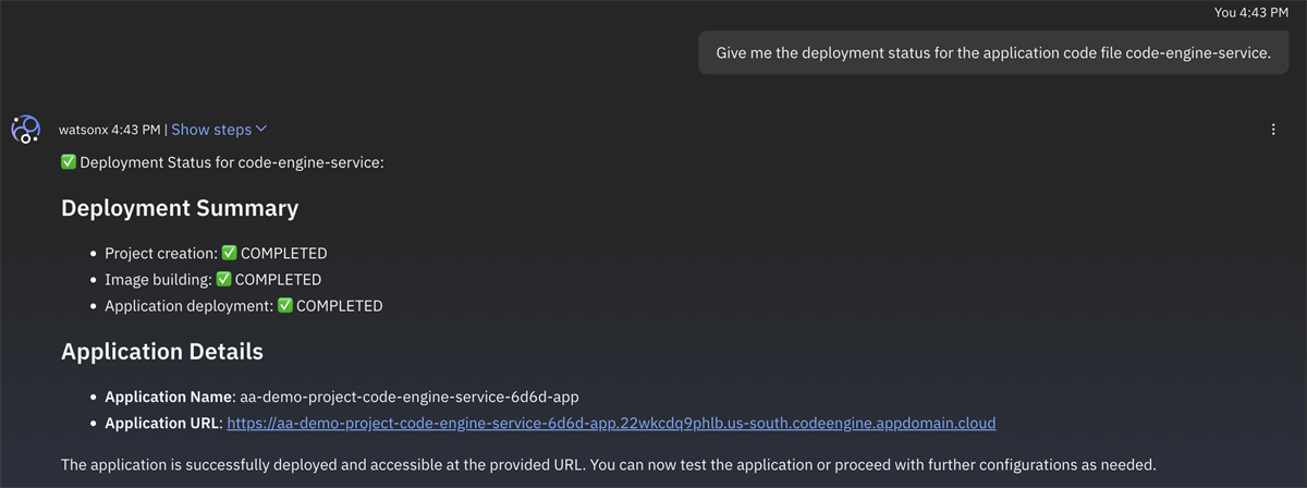 Retrieves the deployment status for the source code